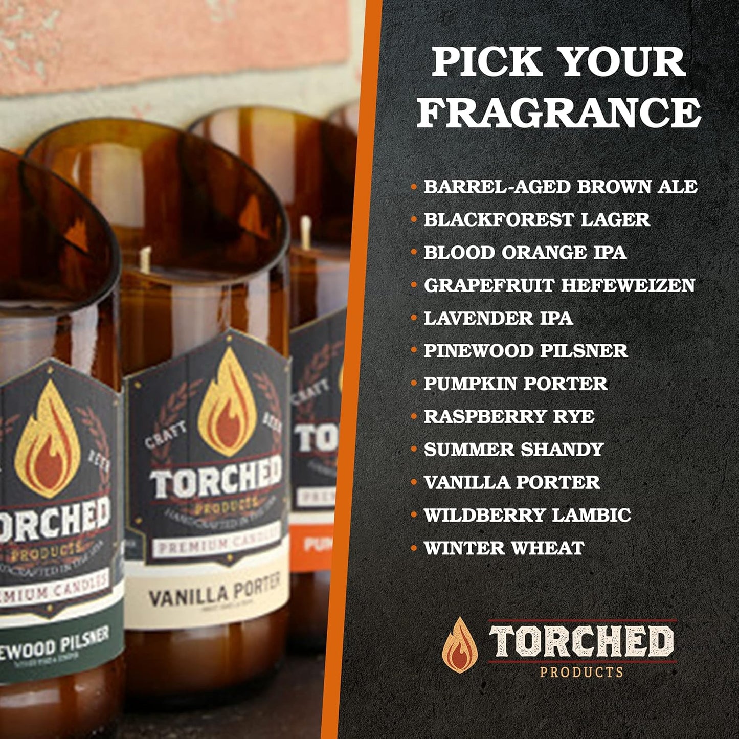 Torched Beer Scented Candles | Natural Soy Wax Candle | Blackforest Lager Scent 8 Oz | Makes a Great Gift for Men, Beer Lovers, and Collectors | Bar Man-Cave Decor and Accessories