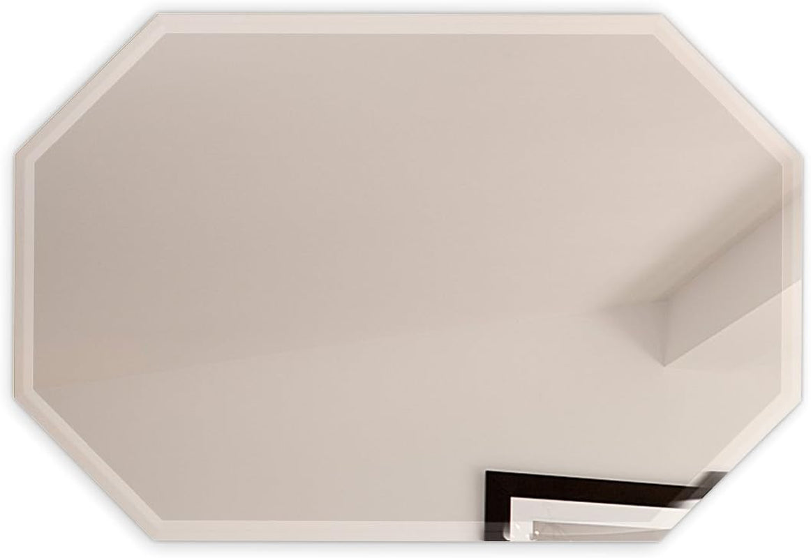 Fab Glass and Mirror M-20X30Oct-Hks Octagon Frameless Wall Mirror Bevel Polish with 3 Hooks,20" X 30"