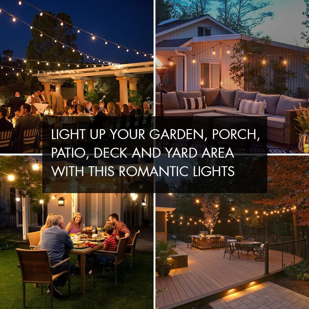 SUNTHIN Outdoor String Lights, 48FT Patio Lights with 16 LED Shatterproof Bulbs for Outside, Backyard, Deck, Porch, Garden, Bistro, Cafe, Party