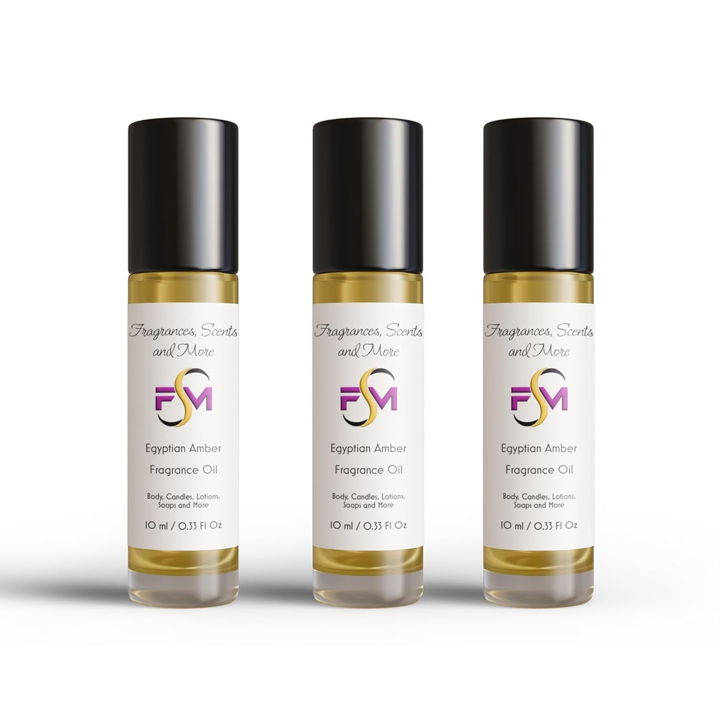 Egyptian Amber Perfume/Body Oil - 3 Bottles 0.33 Fl Oz Glass Roll on (10Ml)