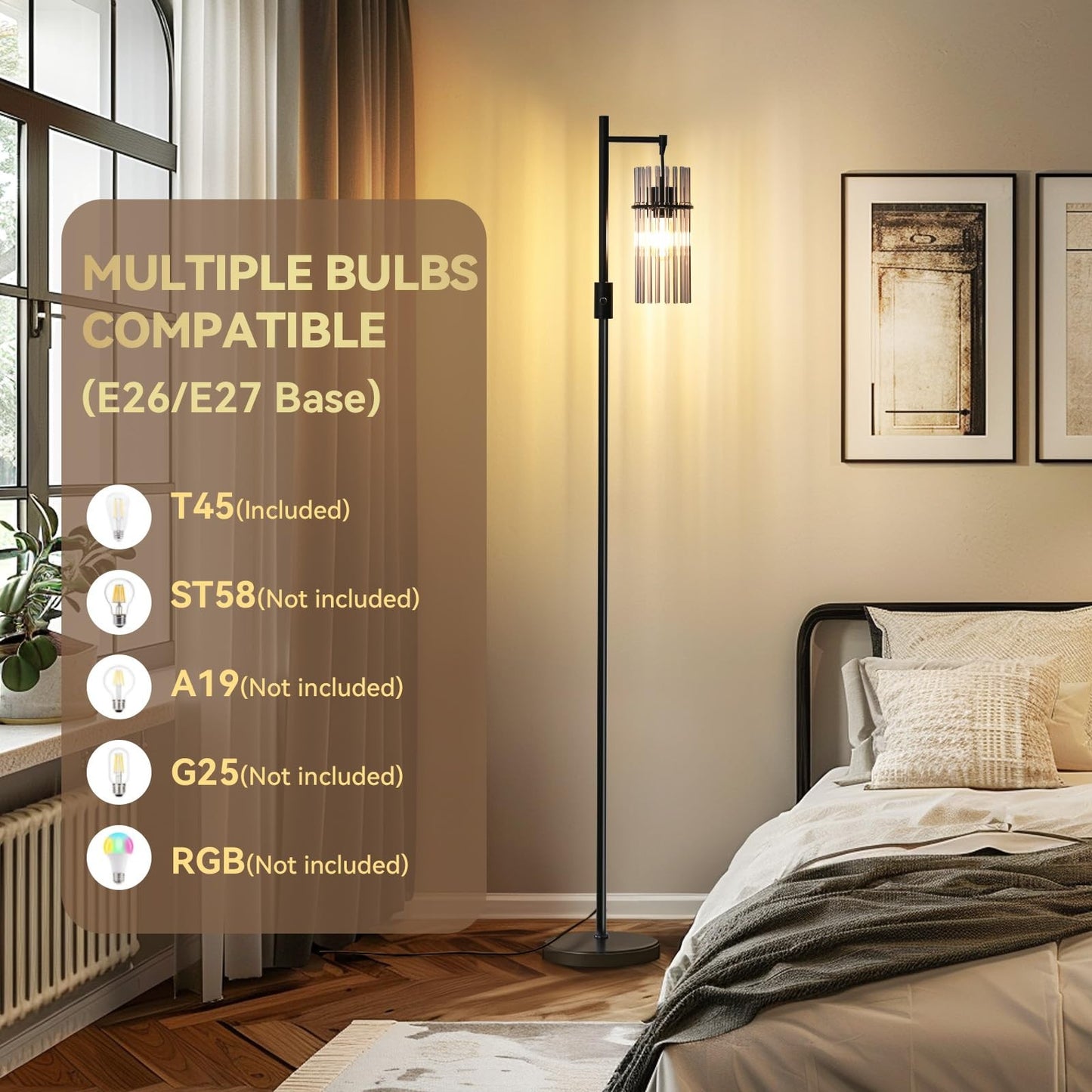 Industrial Floor Lamps for Living Room, Dimmable Floor Lamp Modern Standing