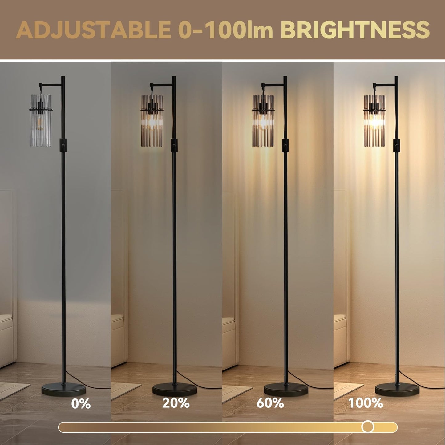 Industrial Floor Lamps for Living Room, Dimmable Floor Lamp Modern Standing