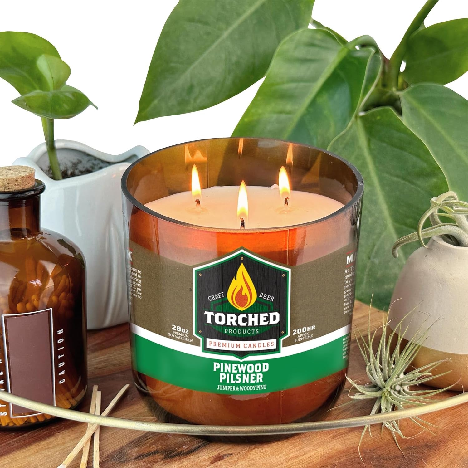Torched Beer Scented Candles | Natural Soy Wax Candle | Pinewood Pilsner Scent 28 Oz | Makes a Great Gift for Men, Beer Lovers, and Collectors | Bar Man-Cave Decor and Accessories