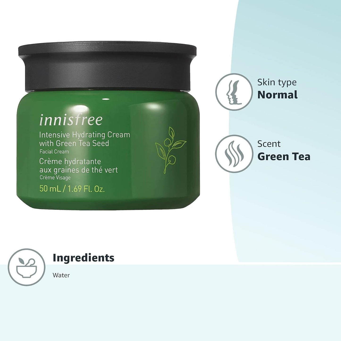 Innisfree Green Tea Seed Intensive Hydrating Cream Face Moisturizer , 1.69 Fl Oz (Pack of 1)