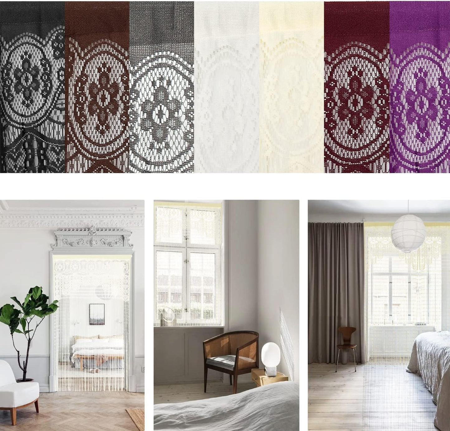 String Door Privacy Lace Curtain Macrame Boho Doorway Window Curtains for Wall Divider Windows Door Covers Decorative Room Separation (35×79In/90×200Cm,Champagne)