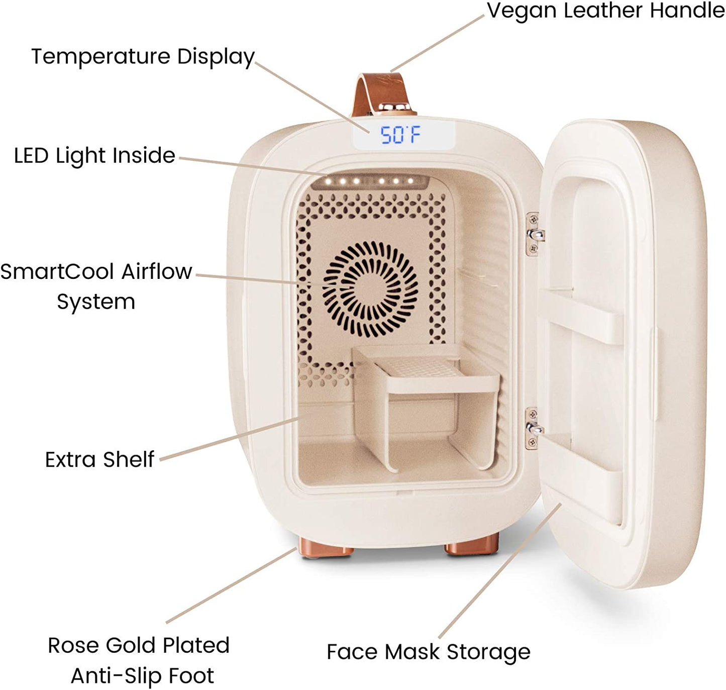 QUBI Mini Fridge, Professional Compact Fridge for Skincare, Mini Cosmetics, Makeup, 5 Liter (Cream White, 5L)