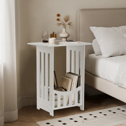 Nightstand Bedside Table, 2-Tier End Tables Small Side Tables for Bedroom Livingroom, White