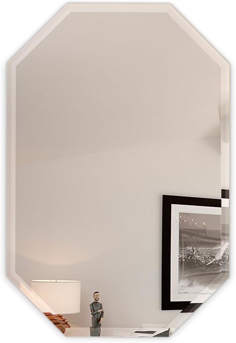 Fab Glass and Mirror M-20X30Oct-Hks Octagon Frameless Wall Mirror Bevel Polish with 3 Hooks,20" X 30"