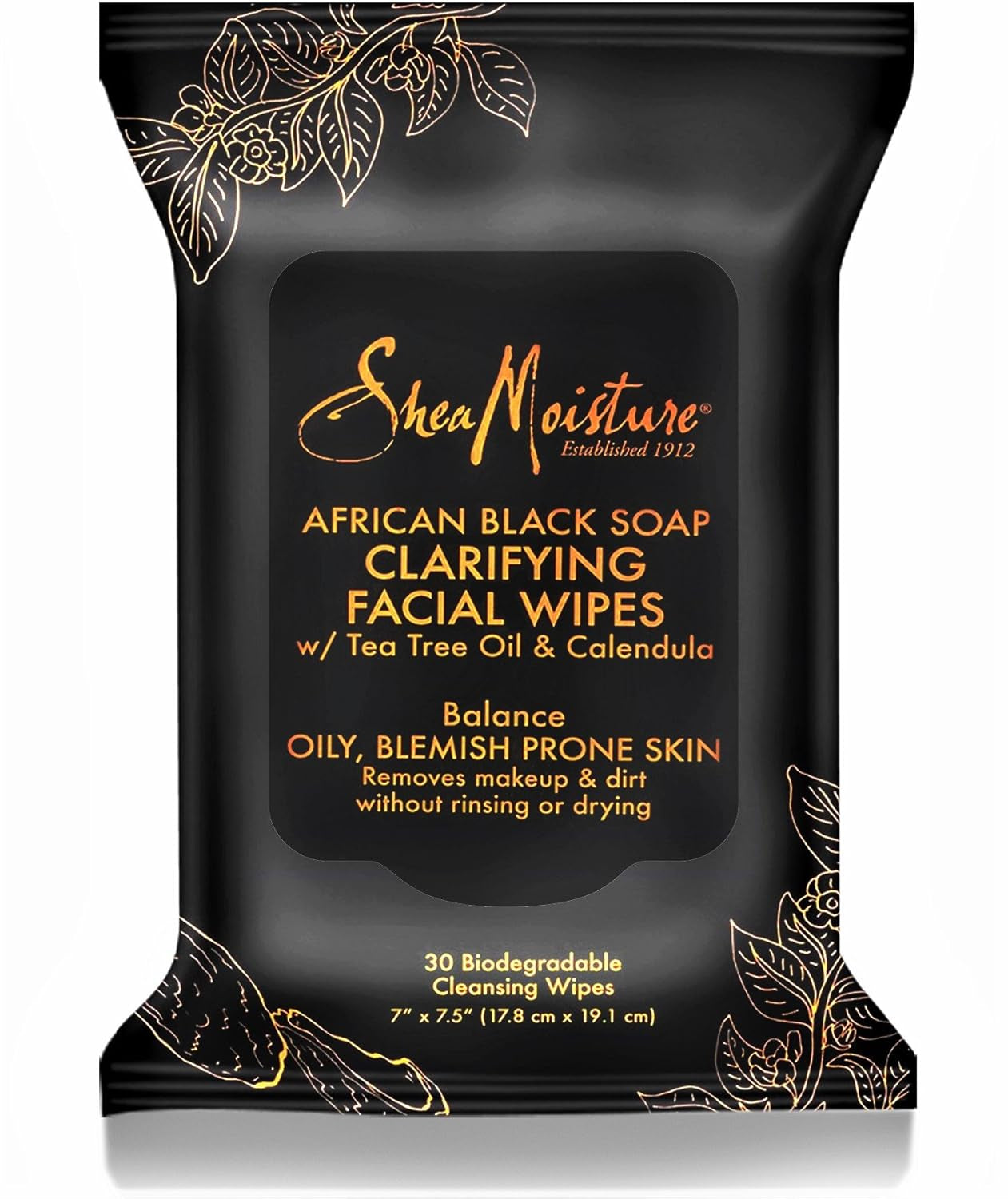 Sheamoisture Clarifying Facial Wipes for Oily, Blemish-Prone Skin African Black Soap to Clarify Skin 30 Count (U-BB-2761)