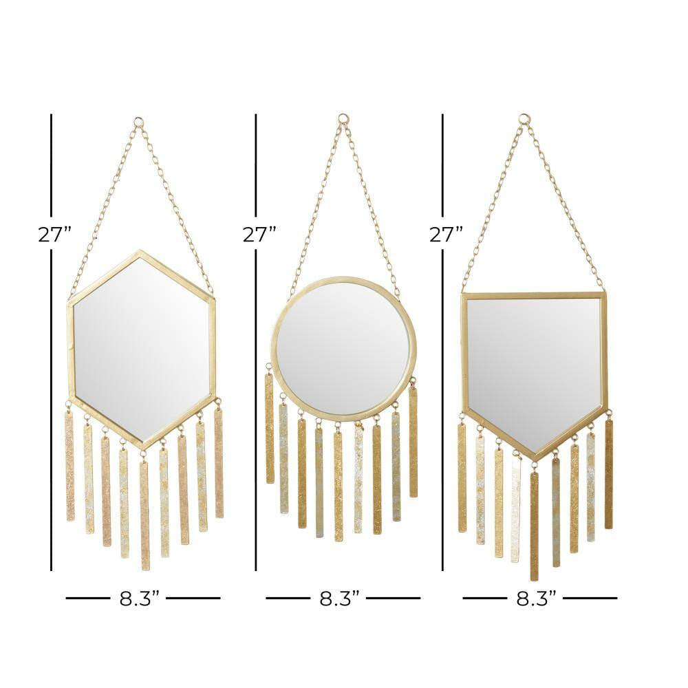 27 In. X 8 In. Gold Metal Farmhouse Irregular Wall Mirror (Set of 3)