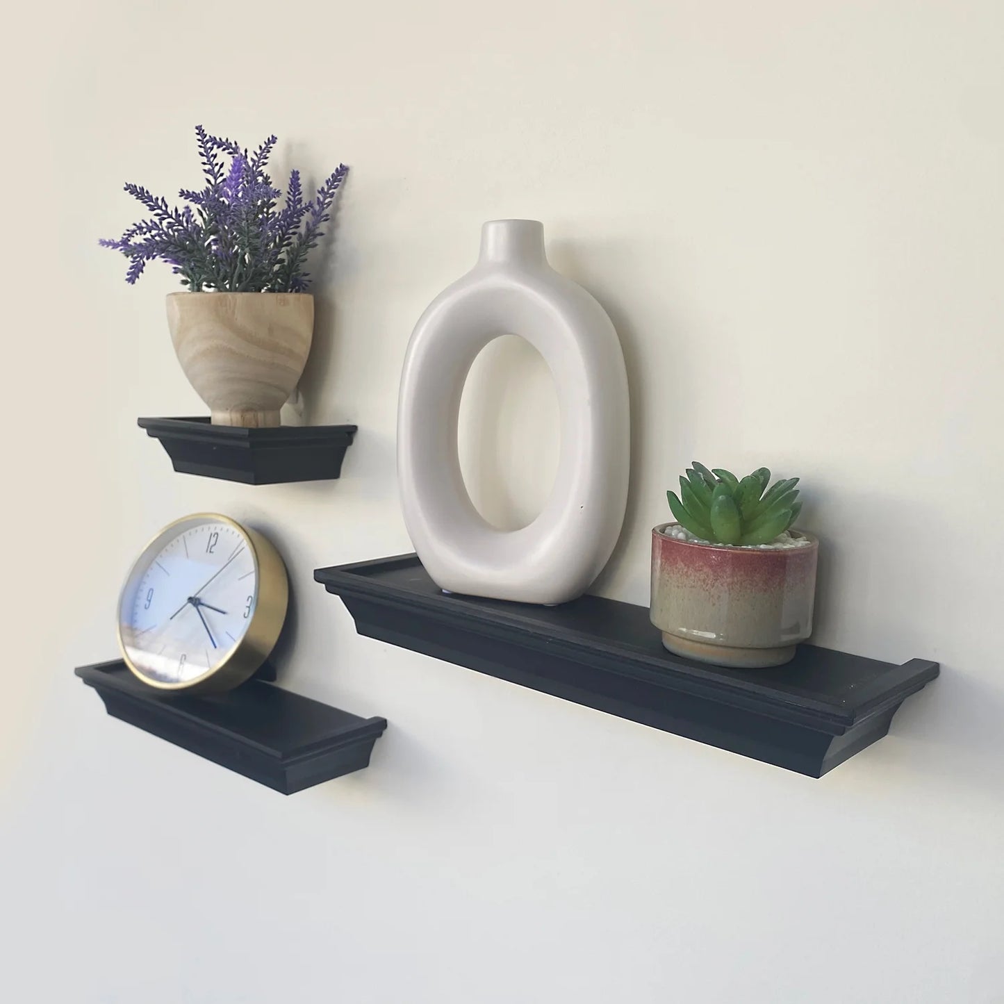 (2 Pack)  3PC Plastic Floating Shelves, Black