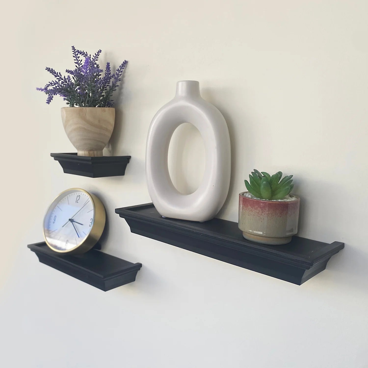 (2 Pack)  3PC Plastic Floating Shelves, Black