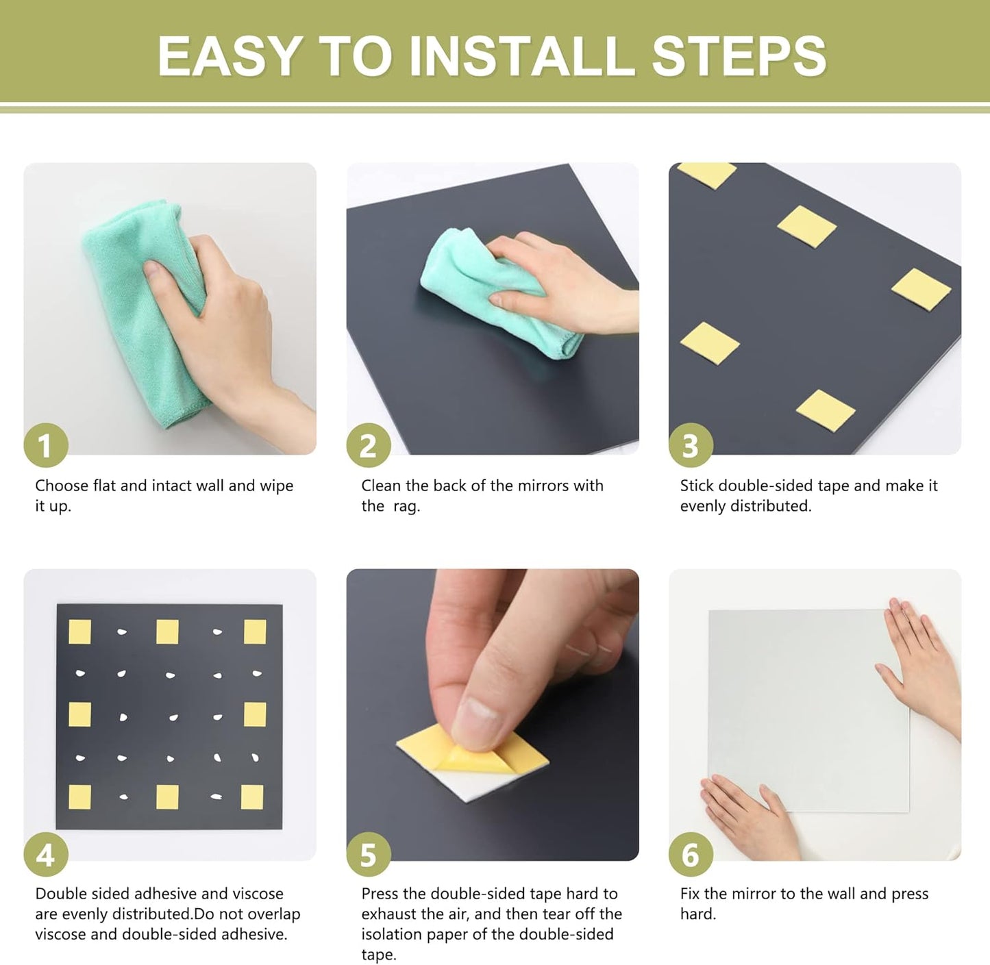 Glass Full Length Mirror Tiles, 4 PCS 12X12 Inches, High Definition Wall Mirrors, Frameless Mirror Tiles, Wall-Mounted Mirrors for Living Room, Bedroom, Bathroom, Home Gym