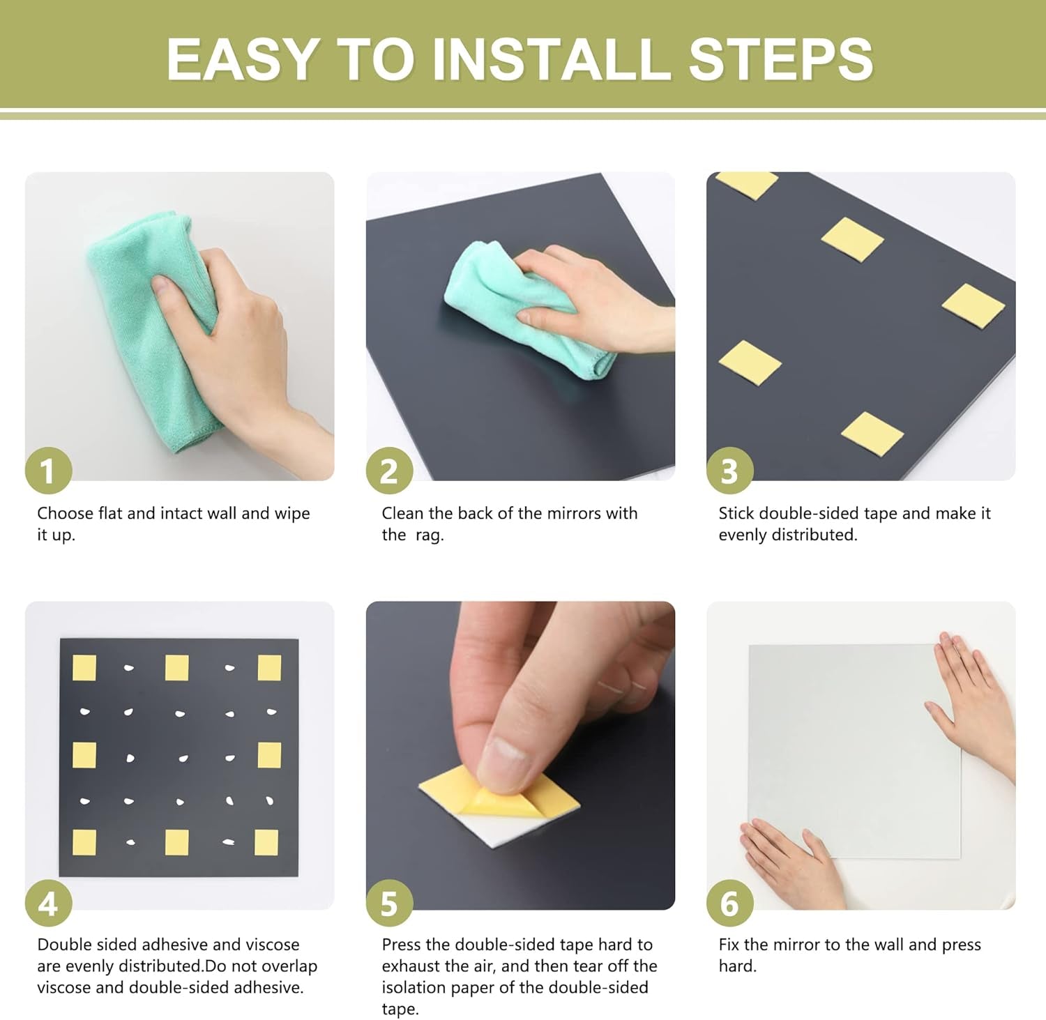 Glass Full Length Mirror Tiles, 4 PCS 12X12 Inches, High Definition Wall Mirrors, Frameless Mirror Tiles, Wall-Mounted Mirrors for Living Room, Bedroom, Bathroom, Home Gym