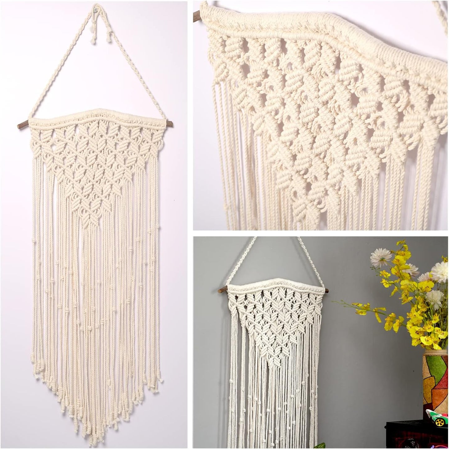 Boho Macrame Wall Hanging Large, Macrame Decor, Boho Wall Art, Macrame Tapestry, Large Macrame Wall Decor, Macromay Wall Decor, Woven Wall Hanging, Wall Hanging Decor, Woven Tapestry 15" X 32", Beige