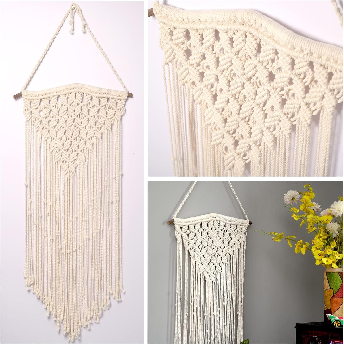 Boho Macrame Wall Hanging Large, Macrame Decor, Boho Wall Art, Macrame Tapestry, Large Macrame Wall Decor, Macromay Wall Decor, Woven Wall Hanging, Wall Hanging Decor, Woven Tapestry 15" X 32", Beige
