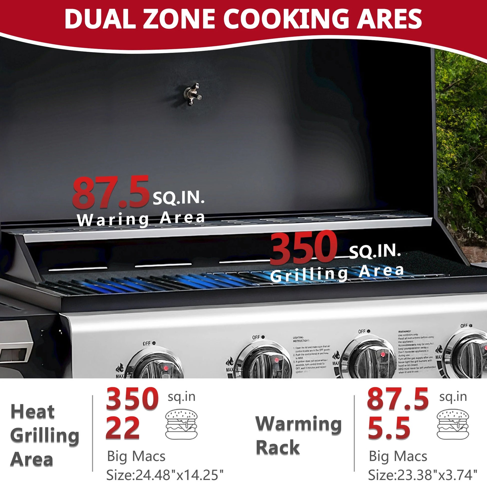 4-Burner Propane Gas Grill with Brush,  40,000BTU Outdoor BBQ Grill, Stainless Steel Camping Stove with Foldable Table, Hanging Basket, Support Legs