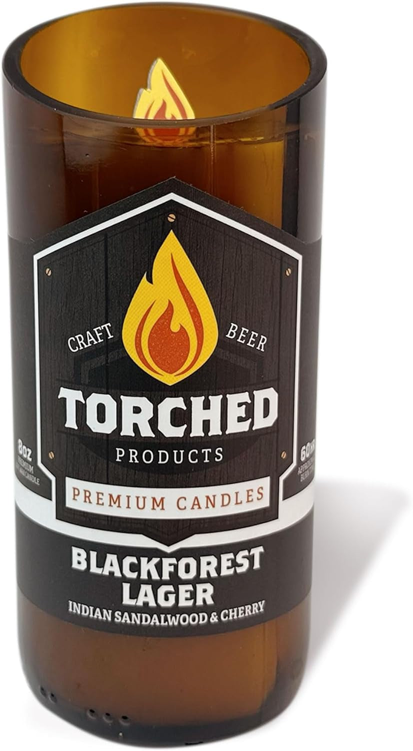 Torched Beer Scented Candles | Natural Soy Wax Candle | Blackforest Lager Scent 8 Oz | Makes a Great Gift for Men, Beer Lovers, and Collectors | Bar Man-Cave Decor and Accessories
