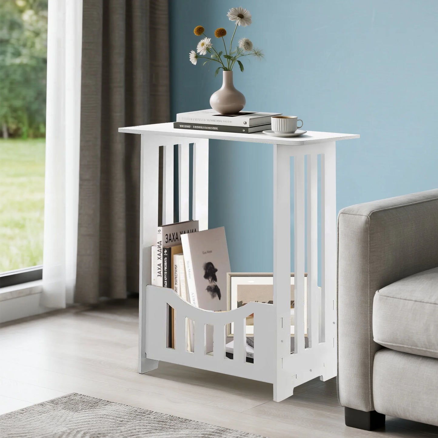 Nightstand Bedside Table, 2-Tier End Tables Small Side Tables for Bedroom Livingroom, White