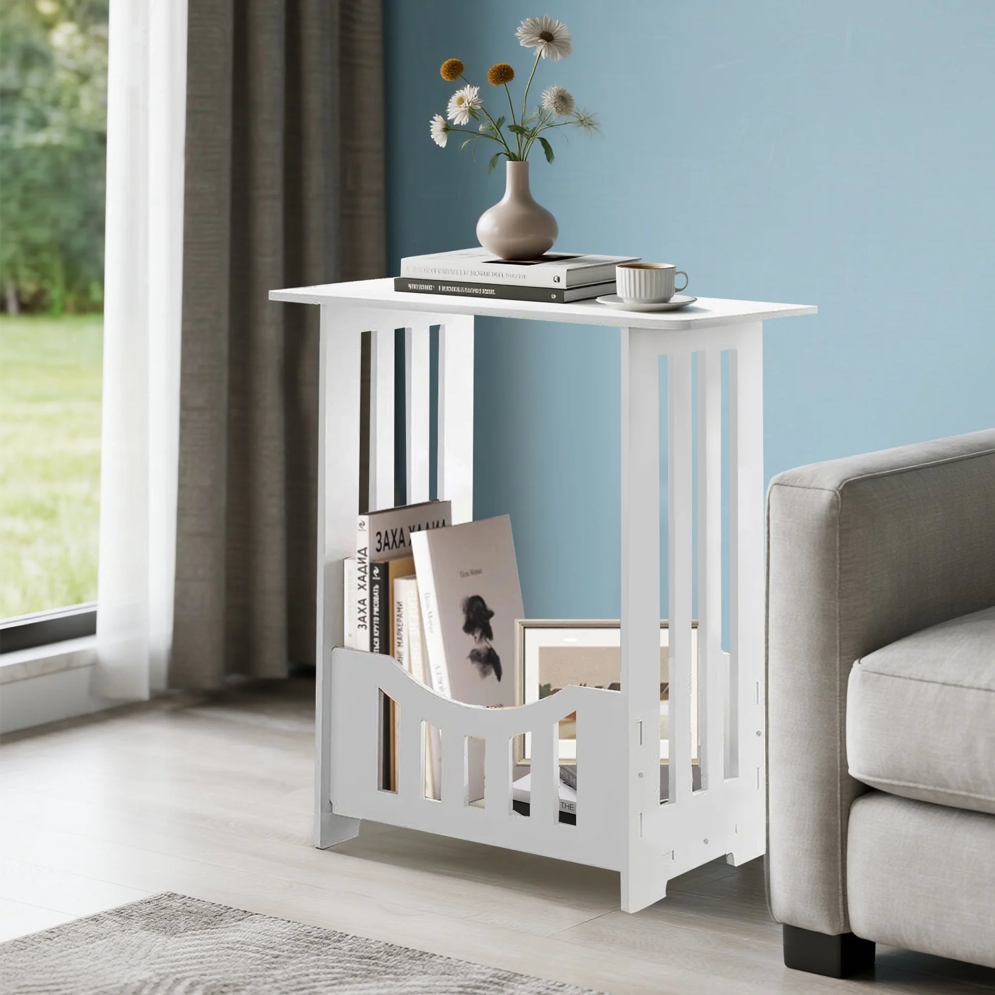 Nightstand Bedside Table, 2-Tier End Tables Small Side Tables for Bedroom Livingroom, White