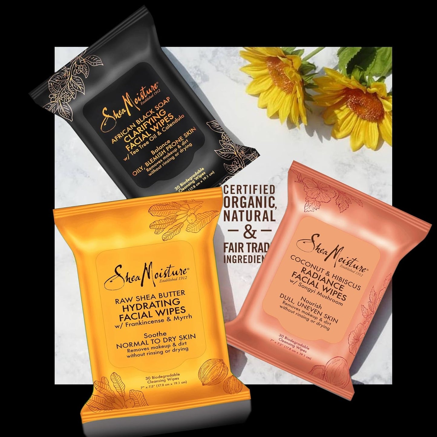Sheamoisture Clarifying Facial Wipes for Oily, Blemish-Prone Skin African Black Soap to Clarify Skin 30 Count (U-BB-2761)