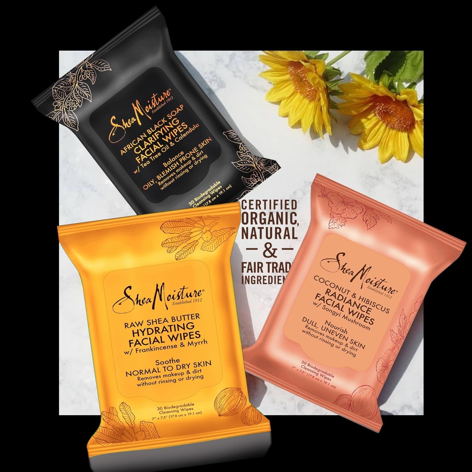 Sheamoisture Clarifying Facial Wipes for Oily, Blemish-Prone Skin African Black Soap to Clarify Skin 30 Count (U-BB-2761)