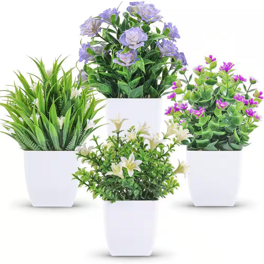 7.18 In. Green Indoor Artificial Fake Plants Mini Faux Plants, 4 Pack