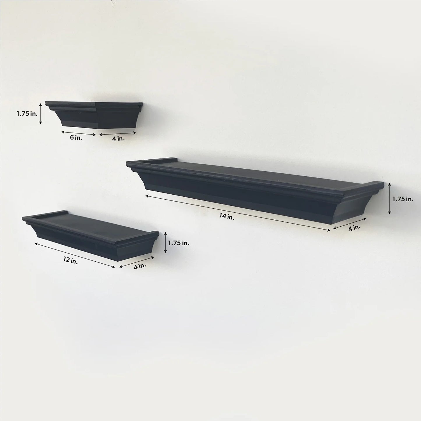 (2 Pack)  3PC Plastic Floating Shelves, Black