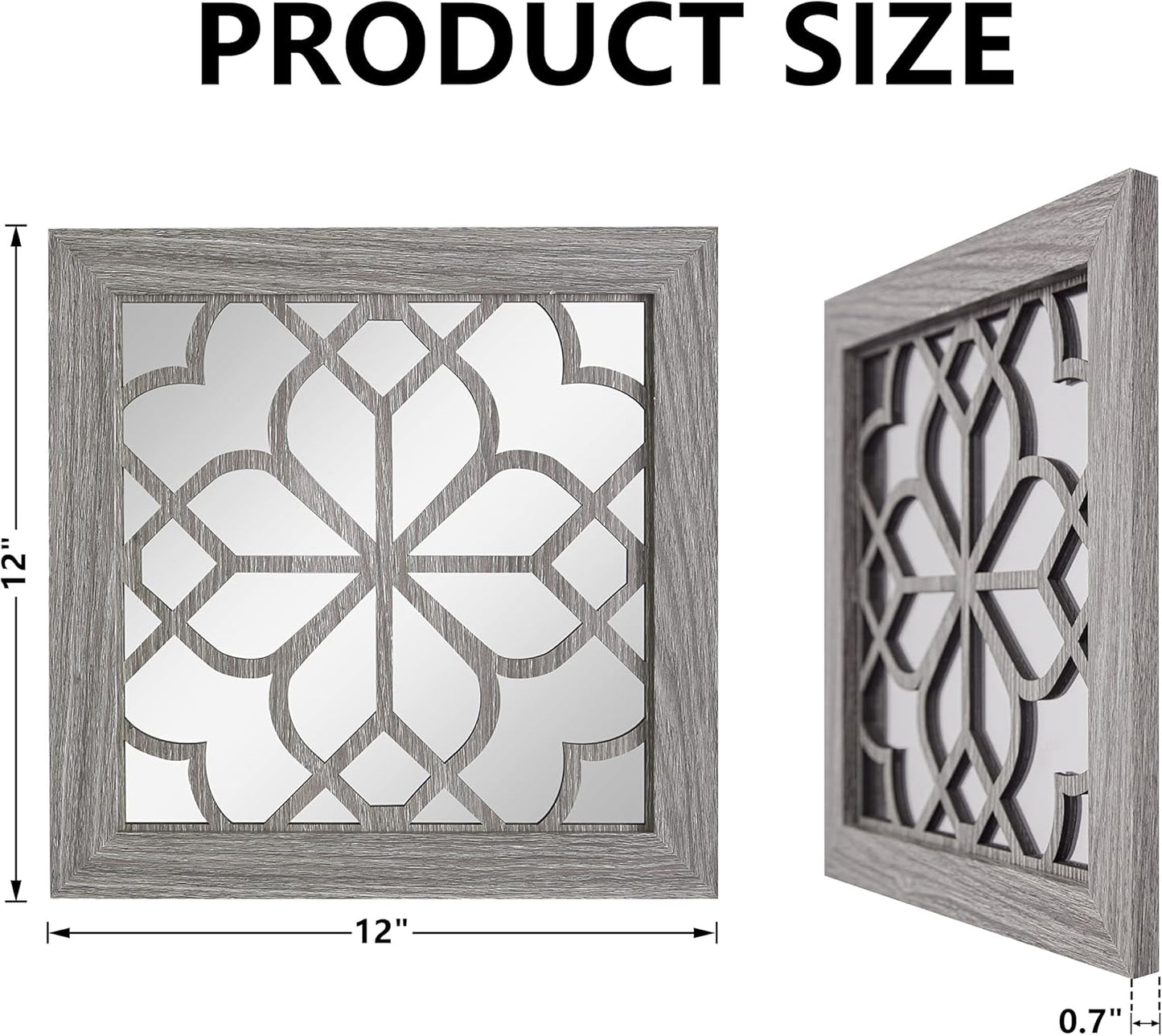 2 PCS Square Rustic Wall Mirror, Farmhouse Wall Mirrors Decorative Brown Wall Mirror for Bedroom Entry Living Room Dining Room (12”X12”)