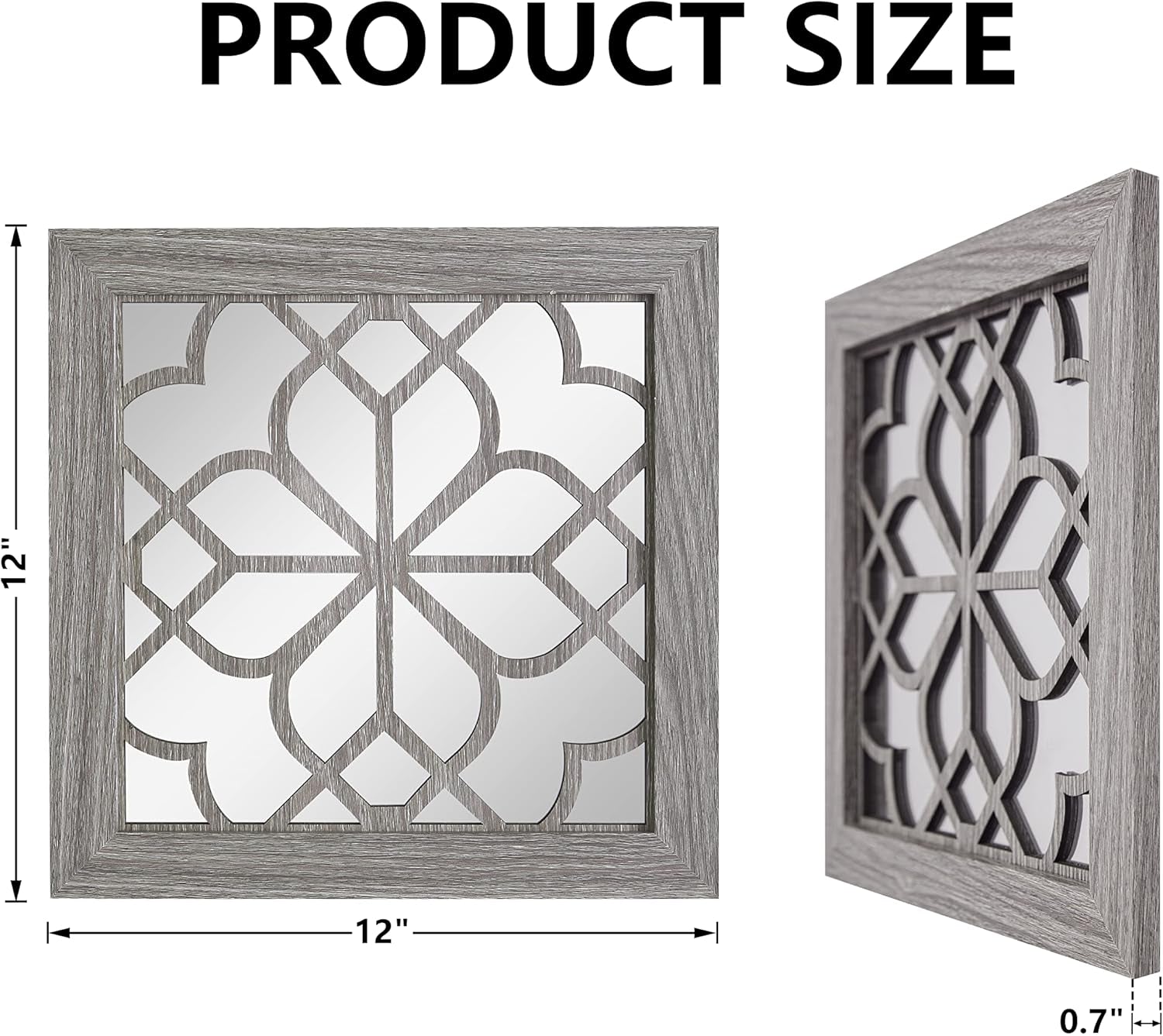 2 PCS Square Rustic Wall Mirror, Farmhouse Wall Mirrors Decorative Brown Wall Mirror for Bedroom Entry Living Room Dining Room (12”X12”)