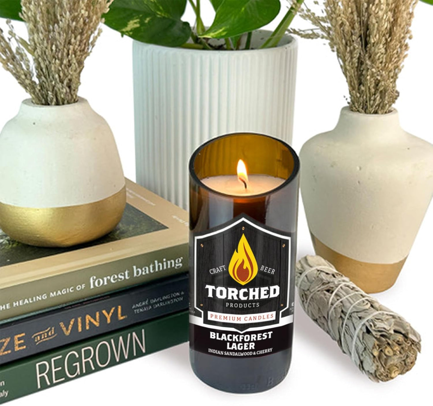 Torched Beer Scented Candles | Natural Soy Wax Candle | Blackforest Lager Scent 8 Oz | Makes a Great Gift for Men, Beer Lovers, and Collectors | Bar Man-Cave Decor and Accessories