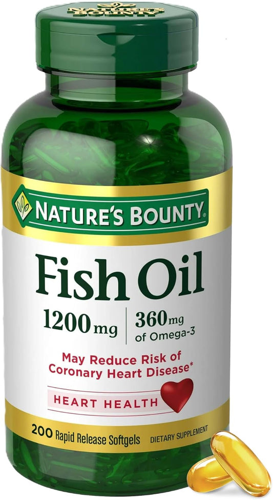 Nature'S Bounty Fish Oil Omega 3 Supplements - Supports Heart Health, 1200 Mg Fish Oil, Omega-3, 200 Softgels (Pack of 1)