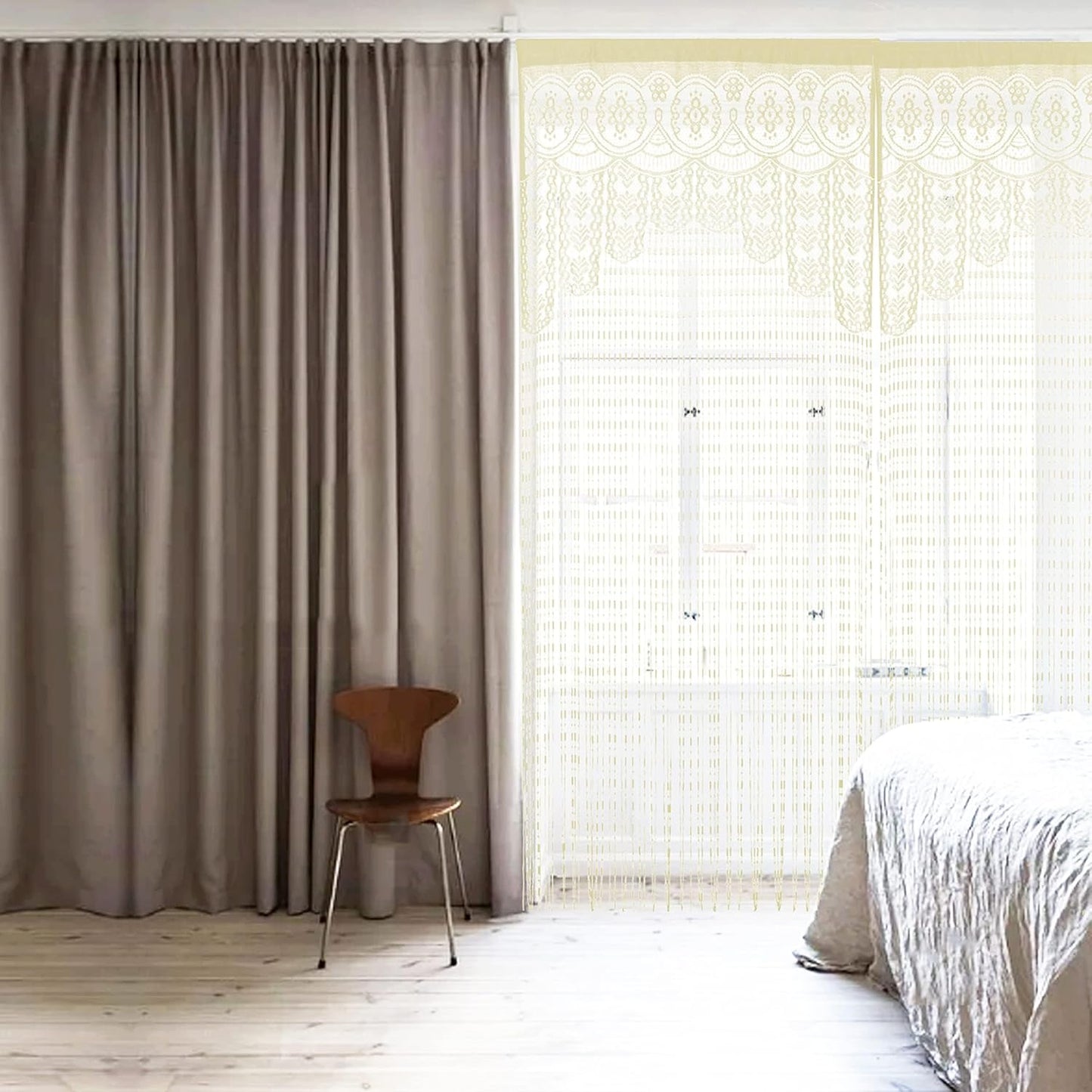 String Door Privacy Lace Curtain Macrame Boho Doorway Window Curtains for Wall Divider Windows Door Covers Decorative Room Separation (35×79In/90×200Cm,Champagne)