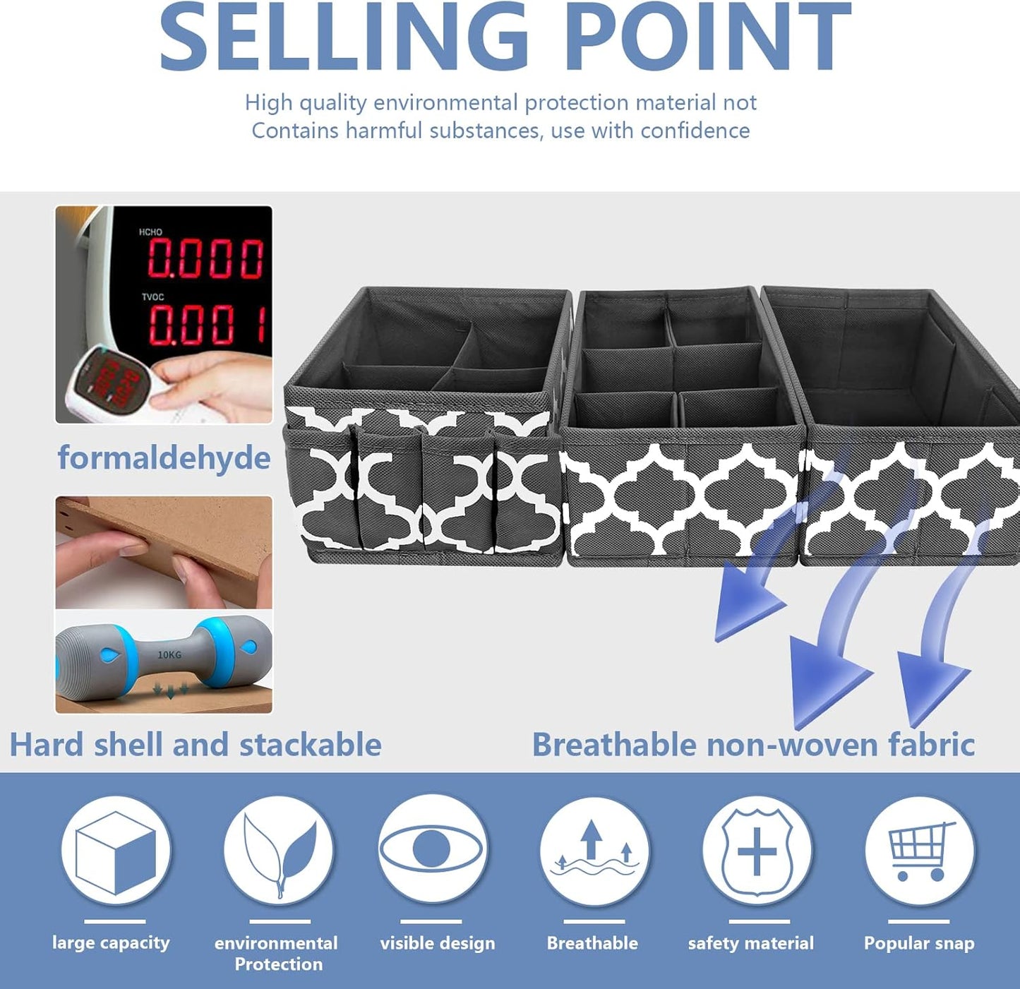 Homyfort Makeup Basket Organizer, Fabric Portable Cosmetic Storage Organizer with Divider, Foldable Small Bins for Organizing Vanity, Bathroom Counter, Office, Set of 3 Grey