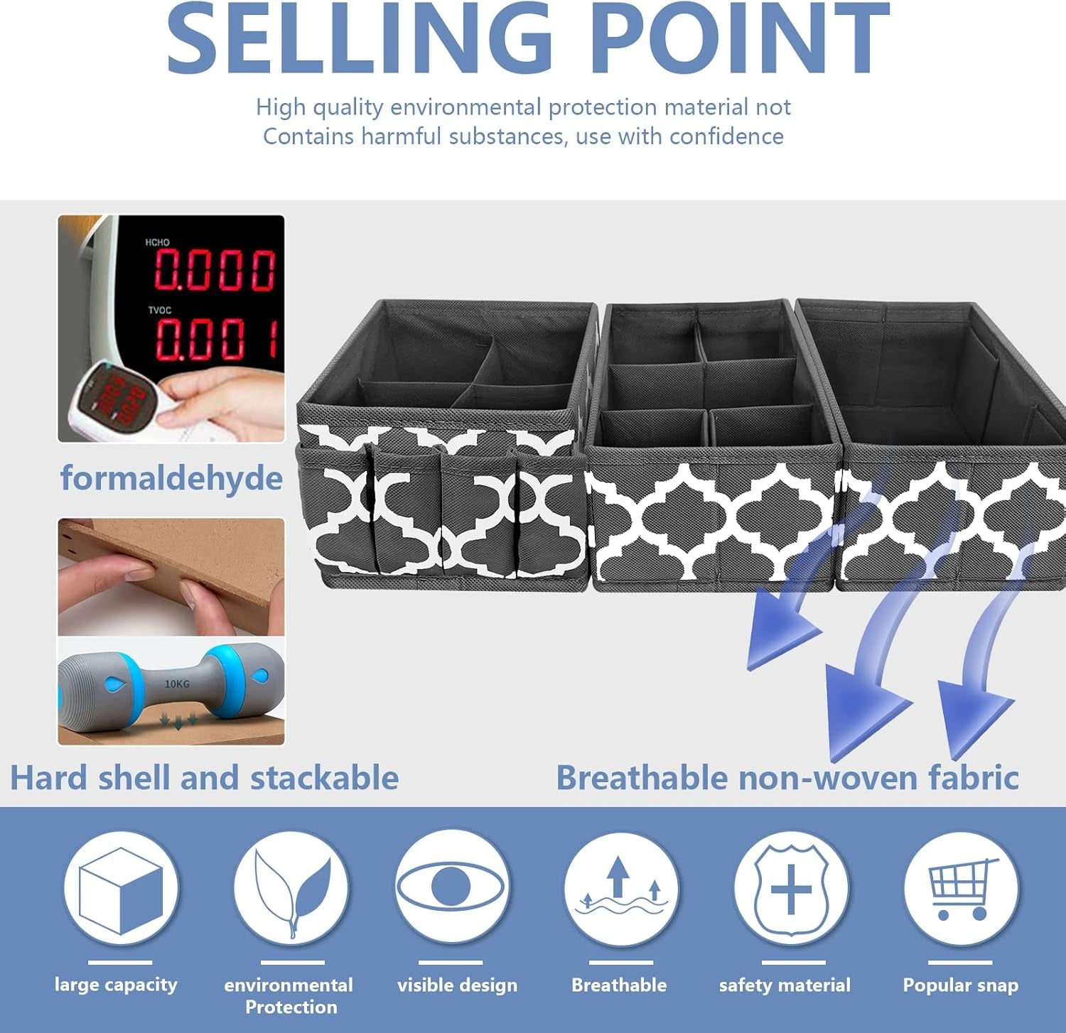 Homyfort Makeup Basket Organizer, Fabric Portable Cosmetic Storage Organizer with Divider, Foldable Small Bins for Organizing Vanity, Bathroom Counter, Office, Set of 3 Grey