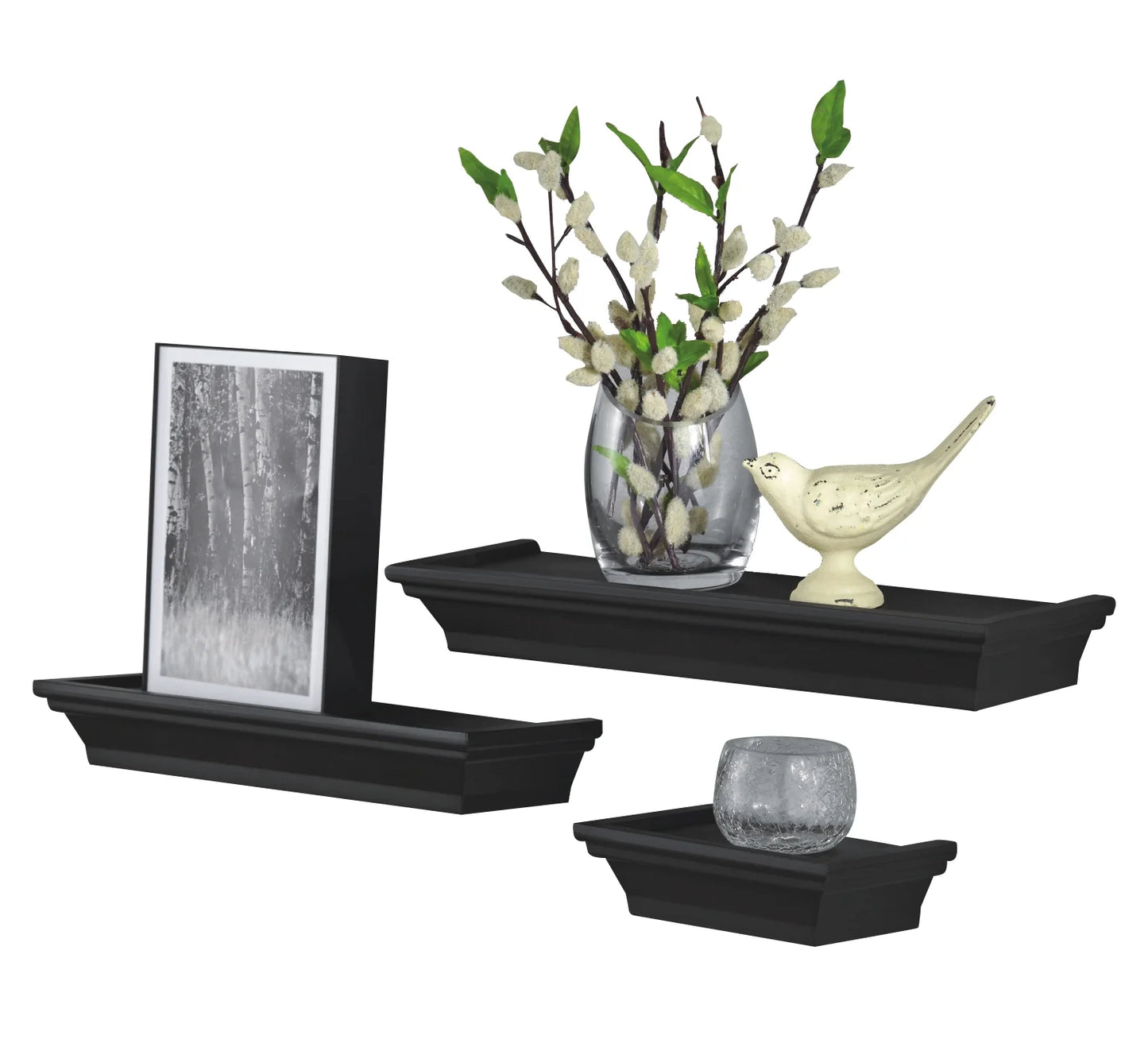 (2 Pack)  3PC Plastic Floating Shelves, Black