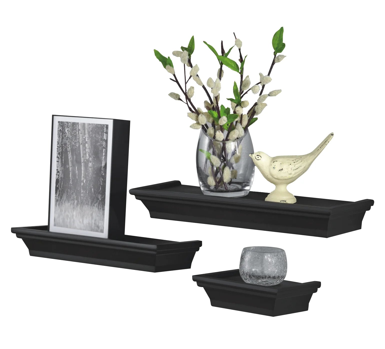 (2 Pack)  3PC Plastic Floating Shelves, Black