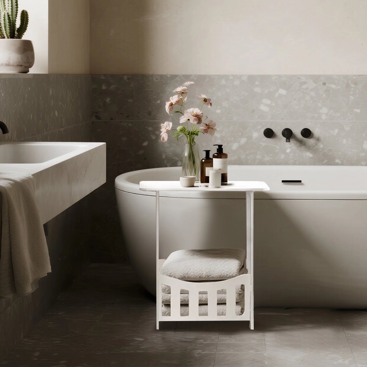 Nightstand Bedside Table, 2-Tier End Tables Small Side Tables for Bedroom Livingroom, White