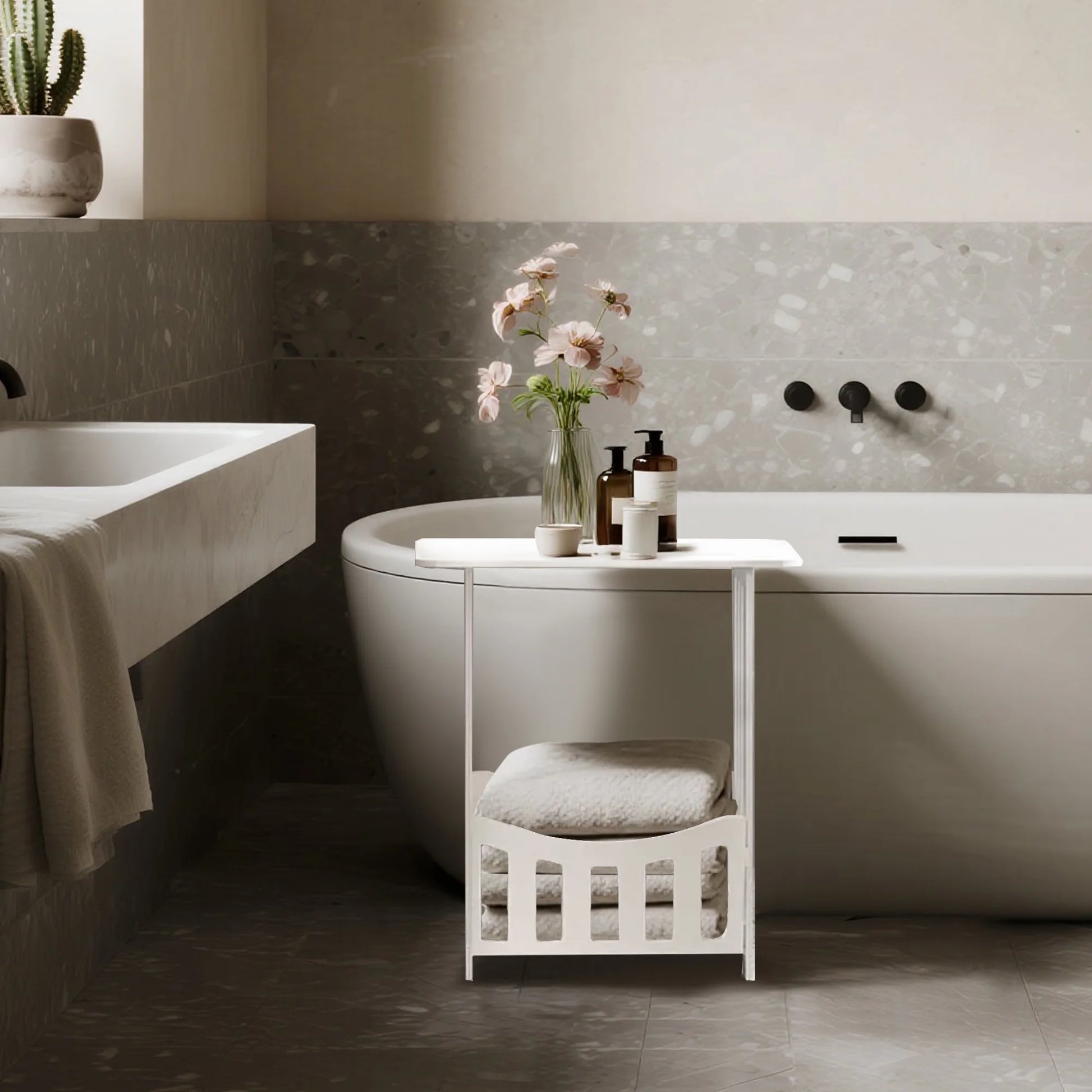 Nightstand Bedside Table, 2-Tier End Tables Small Side Tables for Bedroom Livingroom, White