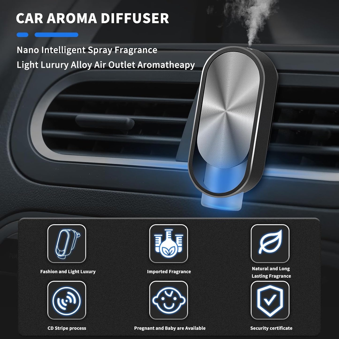 KOMMI Smart Air Freshener Car Diffuser Aroma Spray Automatic Interior Car Air Freshener(Diffuser with 4 Essential Oil) (Channel)