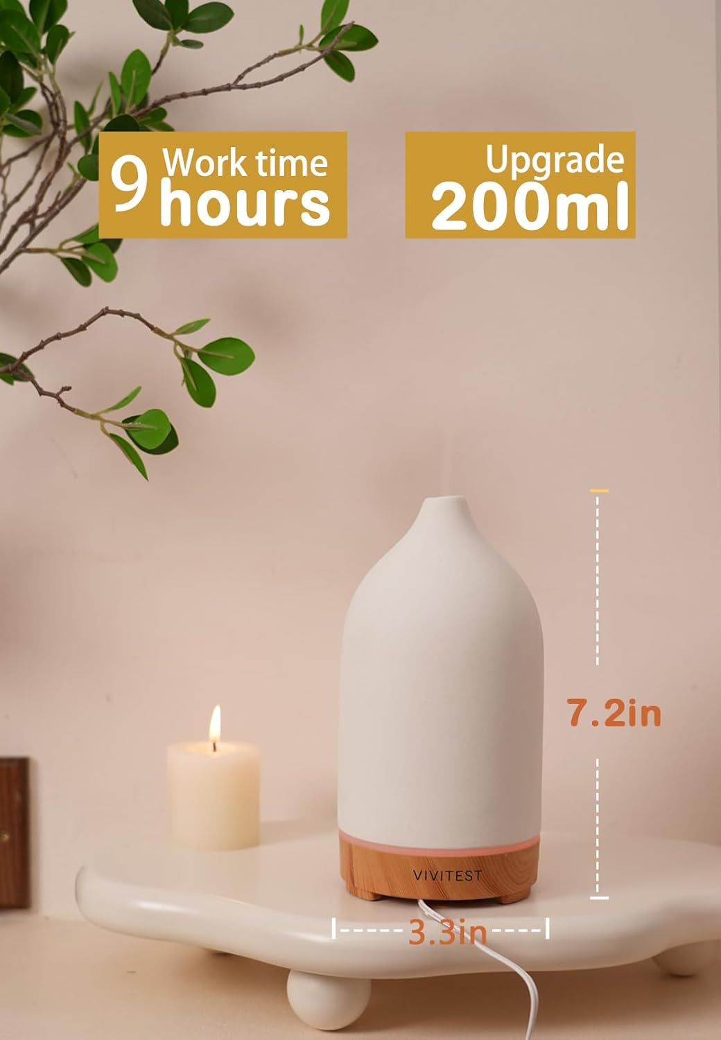 VIVITEST Stone Diffuser,200Ml Diffusers for Home,Ultrasonic Aromatherapy Essential Oil Diffuser