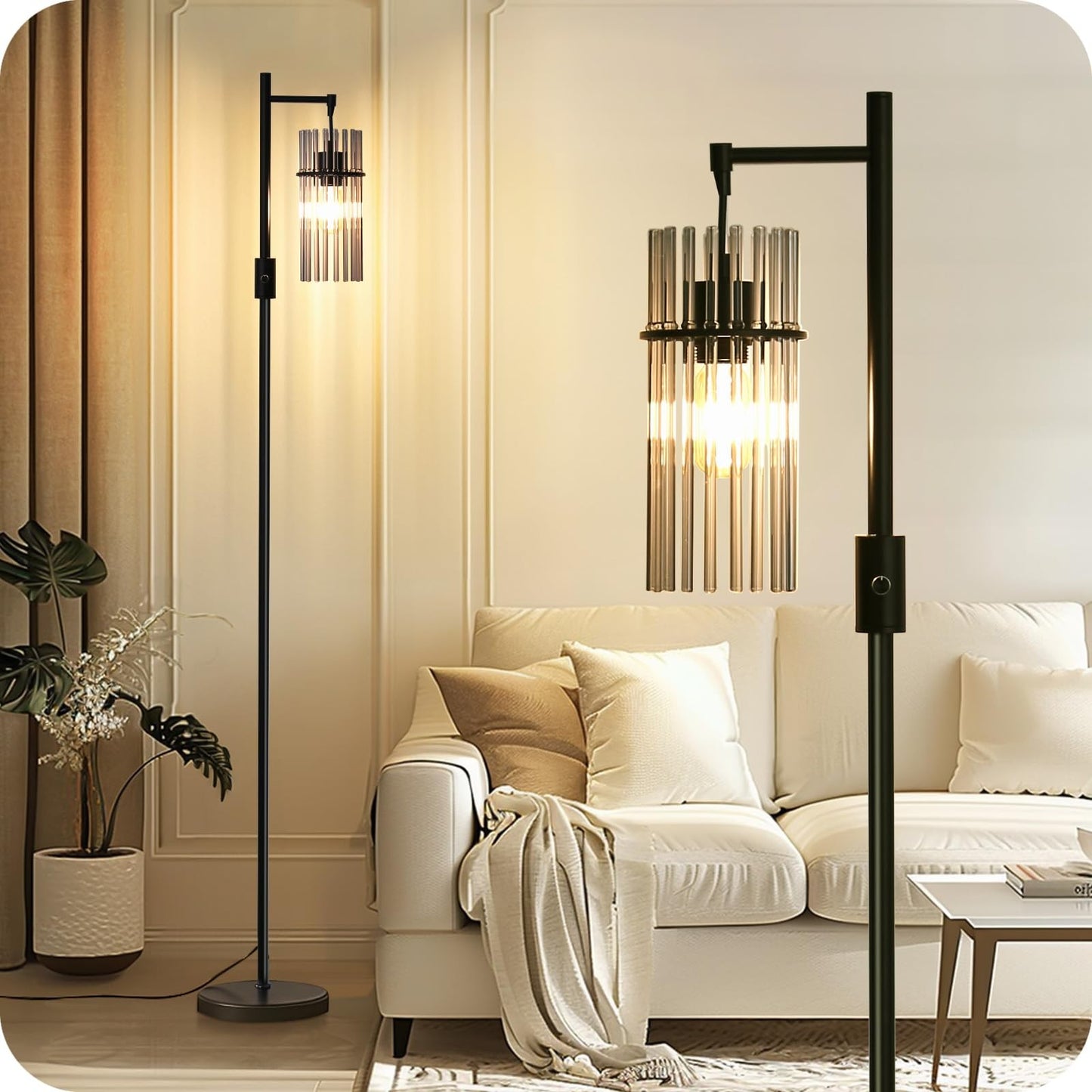 Industrial Floor Lamps for Living Room, Dimmable Floor Lamp Modern Standing
