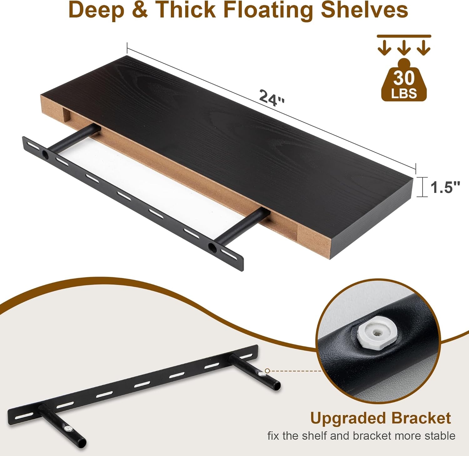 Floating Shelves for Wall, 24Inch Floating Shelves Set of 2, Hanging Shelf With