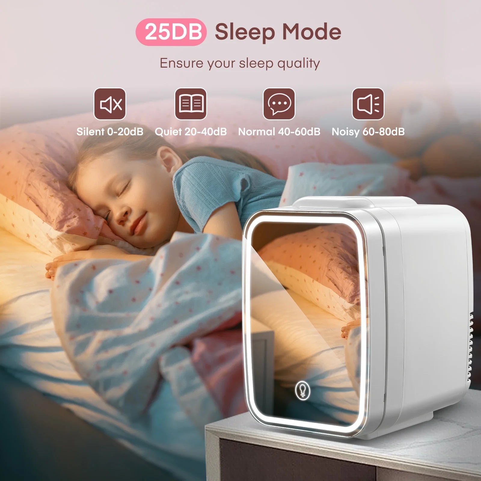 5 L Mini Fridge for Dorm, Small Bedroom Refrigerator Led Mirror Door with 3-Mode, Cooler & Warmer, White