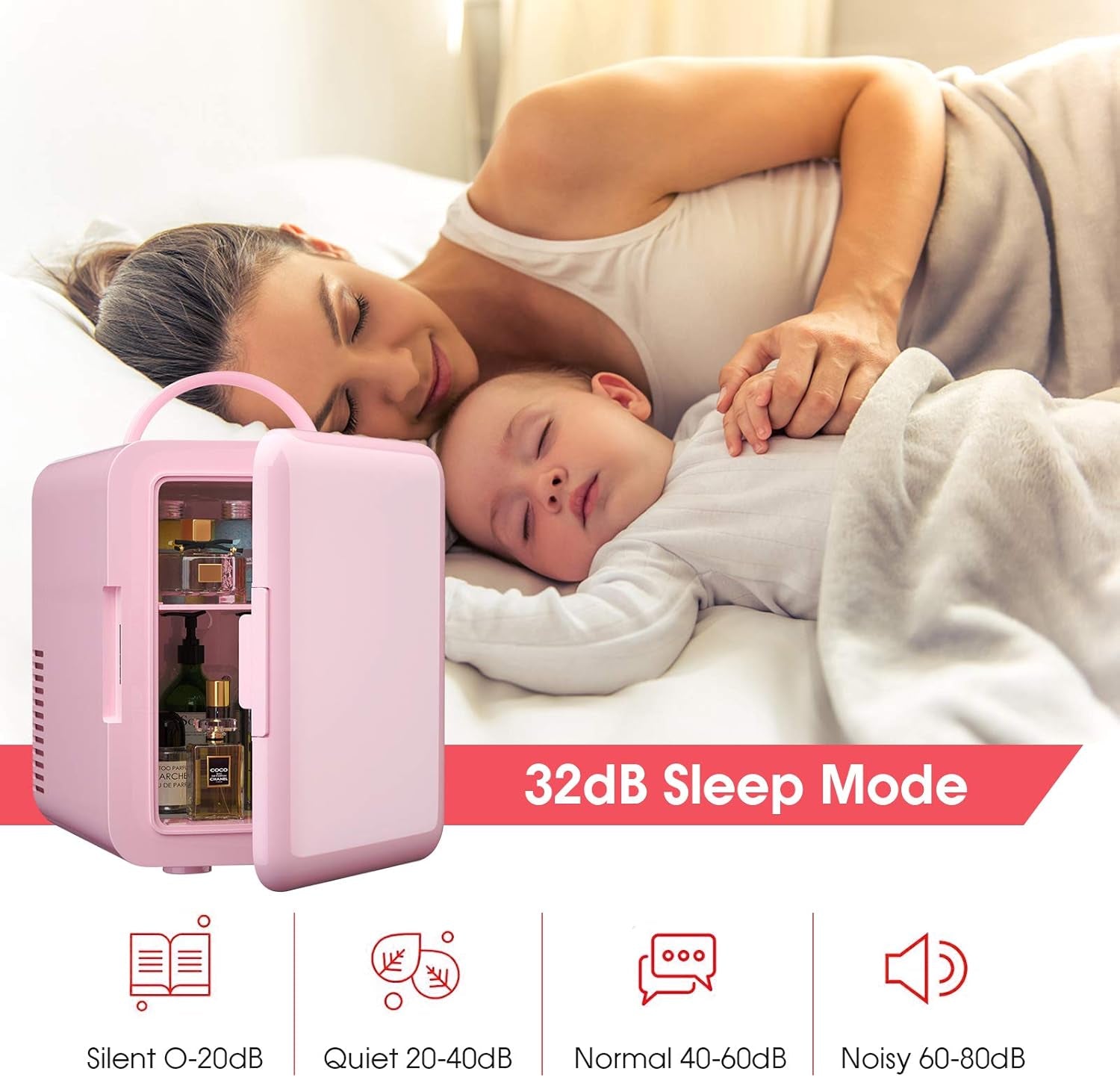 ARLIME Mini Fridge, 4 Liter Skincare Refrigerator, Beauty Small Compact Refrigerator, Portable Beer Fridge, Low Noise Cooler and Warmer with AC/DC Power for Bedroom, Dorm, Cars, Office (Pink)