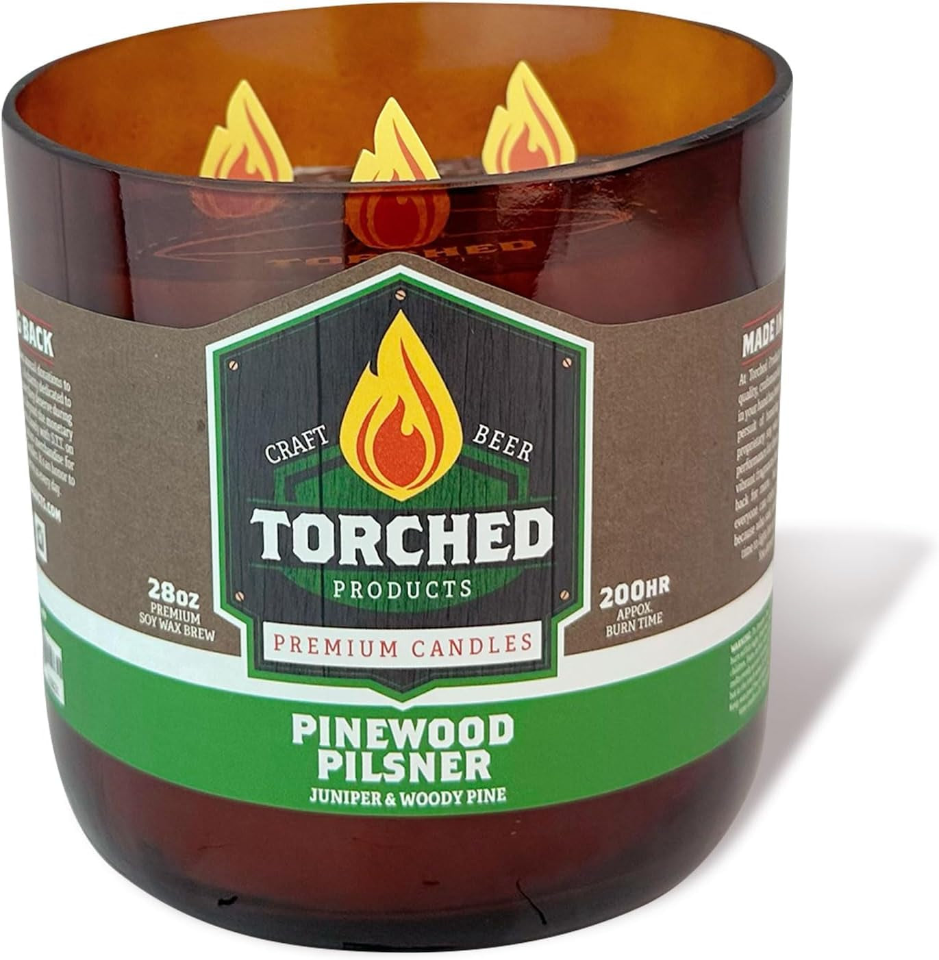 Torched Beer Scented Candles | Natural Soy Wax Candle | Pinewood Pilsner Scent 28 Oz | Makes a Great Gift for Men, Beer Lovers, and Collectors | Bar Man-Cave Decor and Accessories