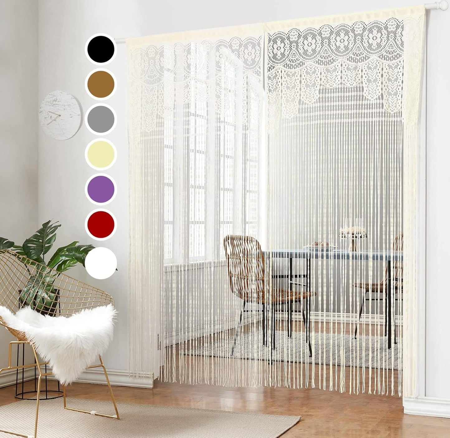 String Door Privacy Lace Curtain Macrame Boho Doorway Window Curtains for Wall Divider Windows Door Covers Decorative Room Separation (35×79In/90×200Cm,Champagne)