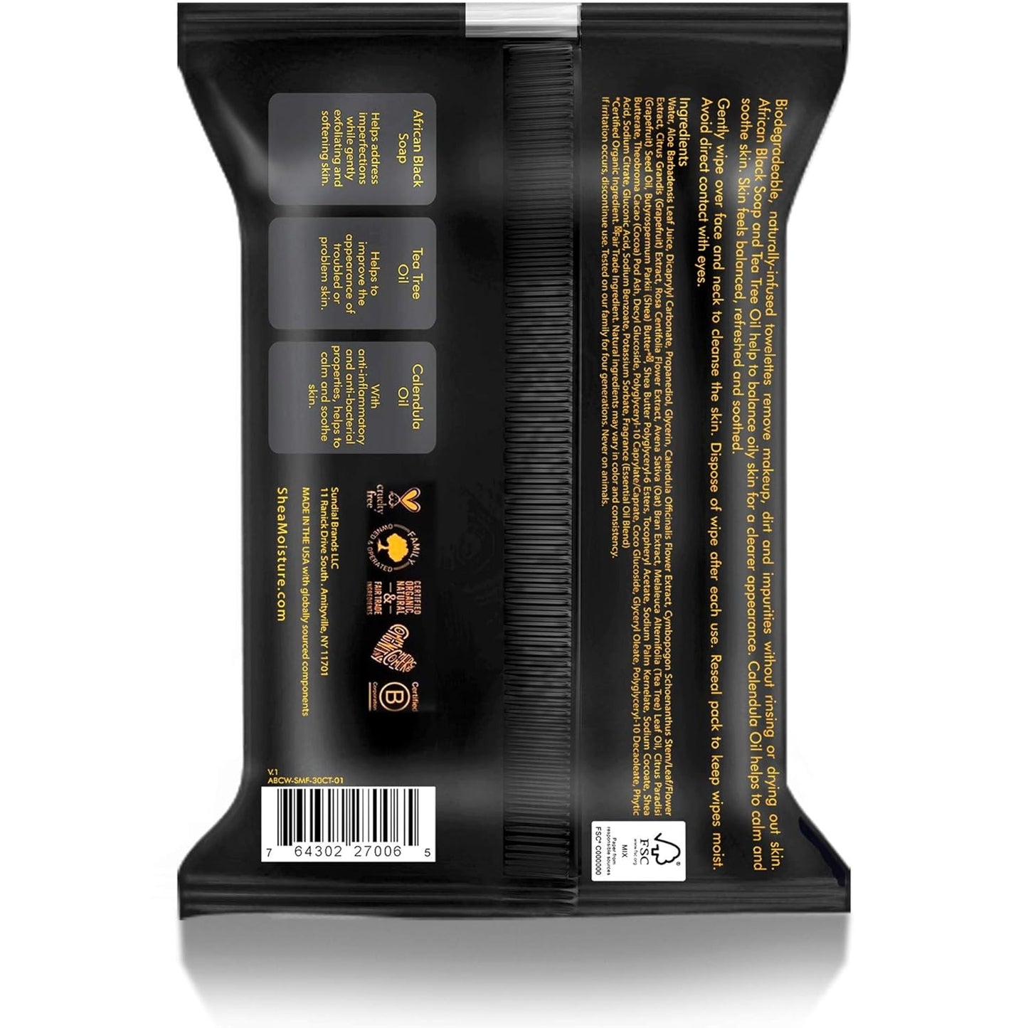 Sheamoisture Clarifying Facial Wipes for Oily, Blemish-Prone Skin African Black Soap to Clarify Skin 30 Count (U-BB-2761)