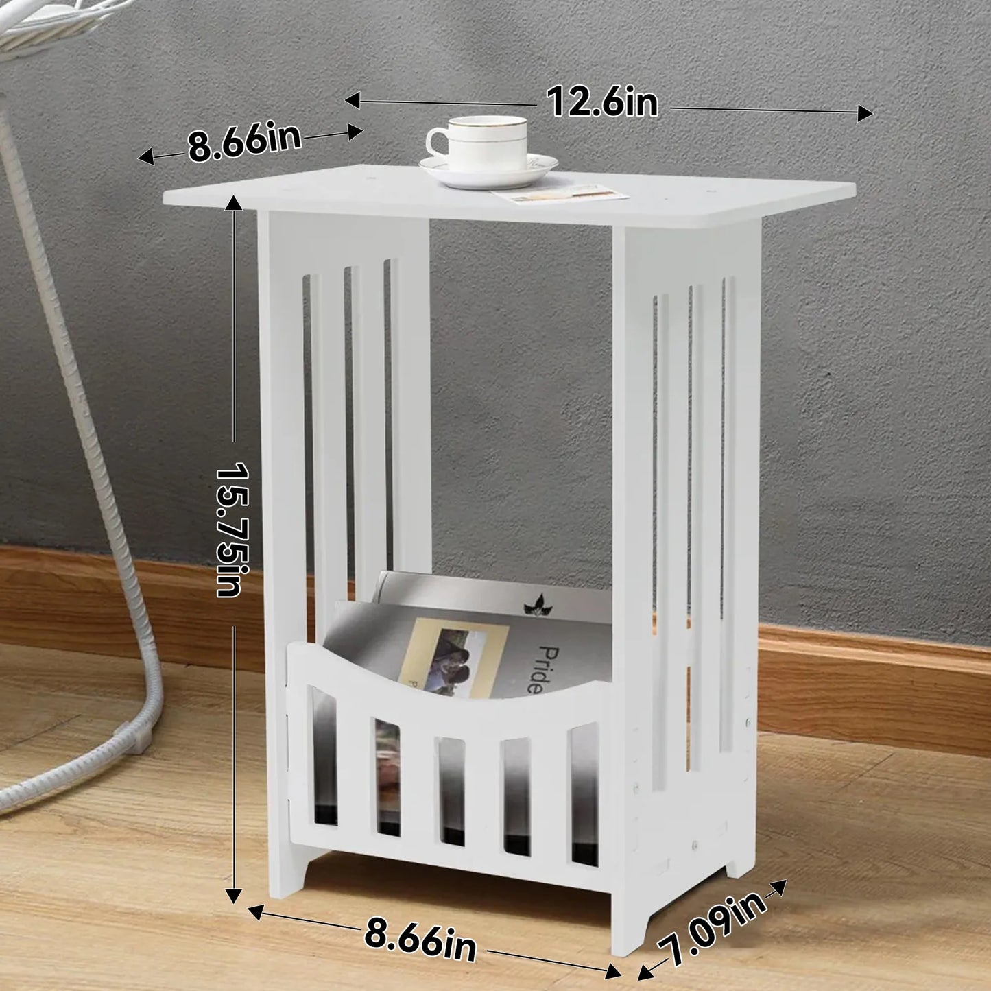 Nightstand Bedside Table, 2-Tier End Tables Small Side Tables for Bedroom Livingroom, White