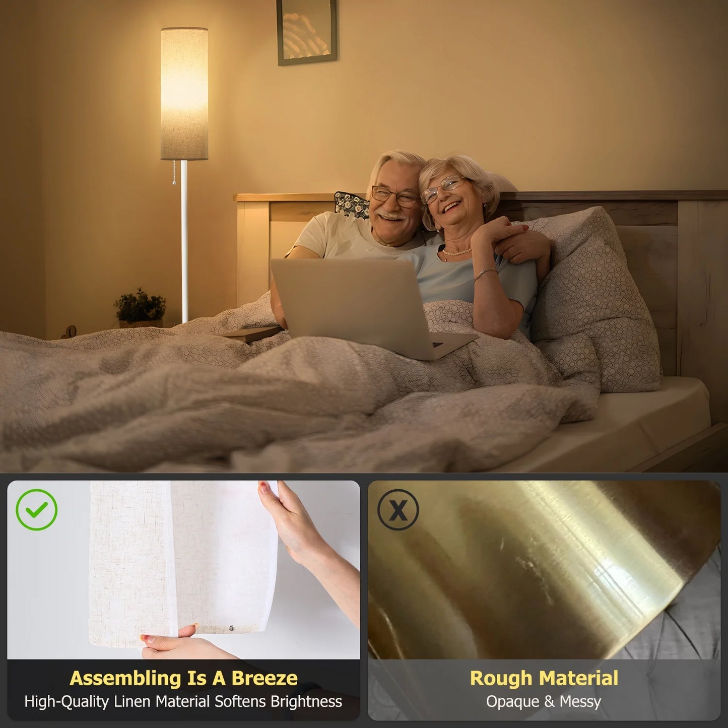 Floor Lamp, White Modern Standing Lamp with Foot Switch Line Shade, 68 Inches Reading Pole Lamp for Living Room Bedroom Office